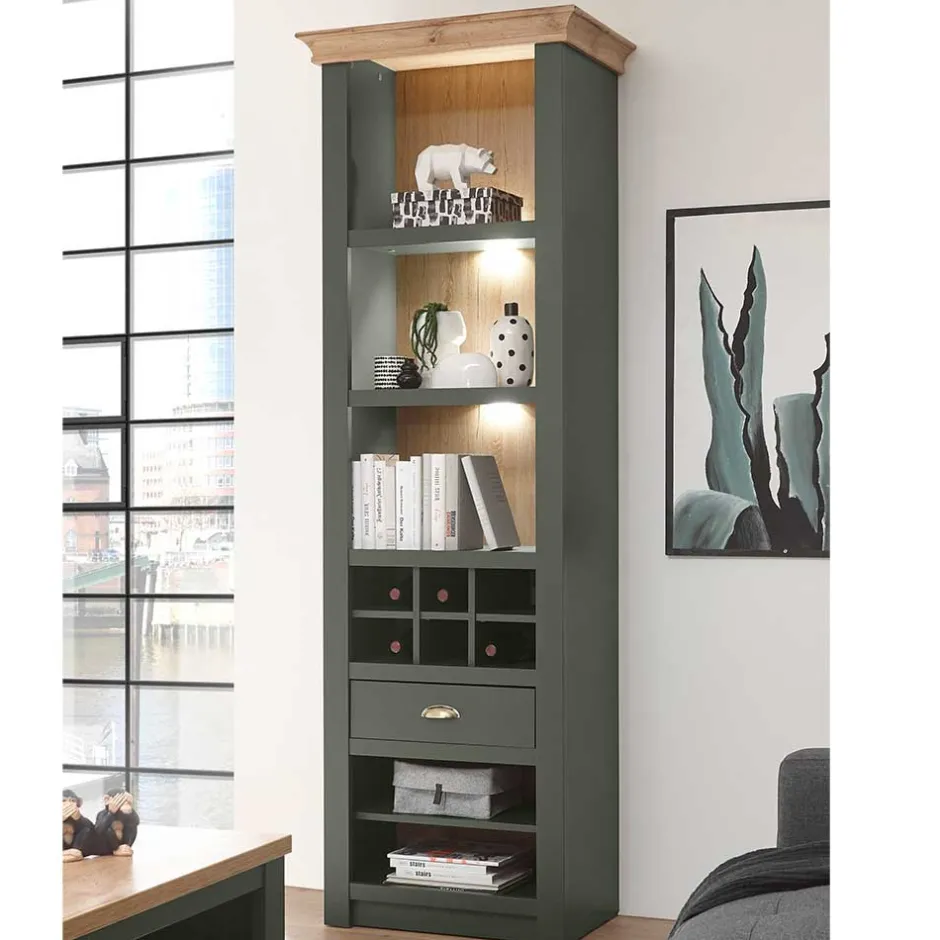 Wohnen Anbauwand in Graugrün & Wildeiche - Eylan (vierteilig)