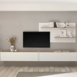 Wohnen Anbauwand in Weiß & Wildeiche - Nonessia (dreiteilig)