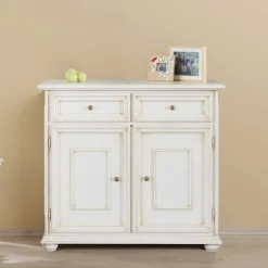 Wohnen Antikweiße Kommode mit zwei Schubladen - Vicina