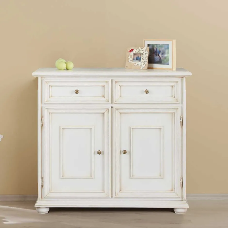 Wohnen Antikweiße Kommode mit zwei Schubladen - Vicina