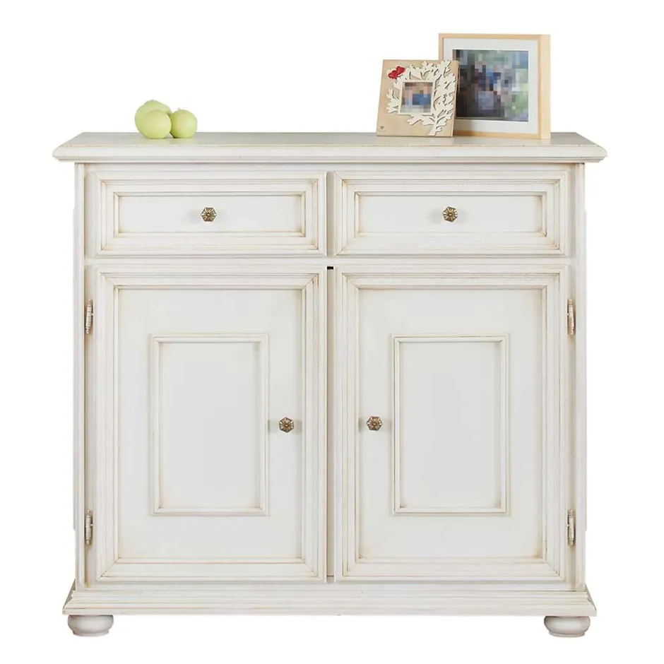 Wohnen Antikweiße Kommode mit zwei Schubladen - Vicina