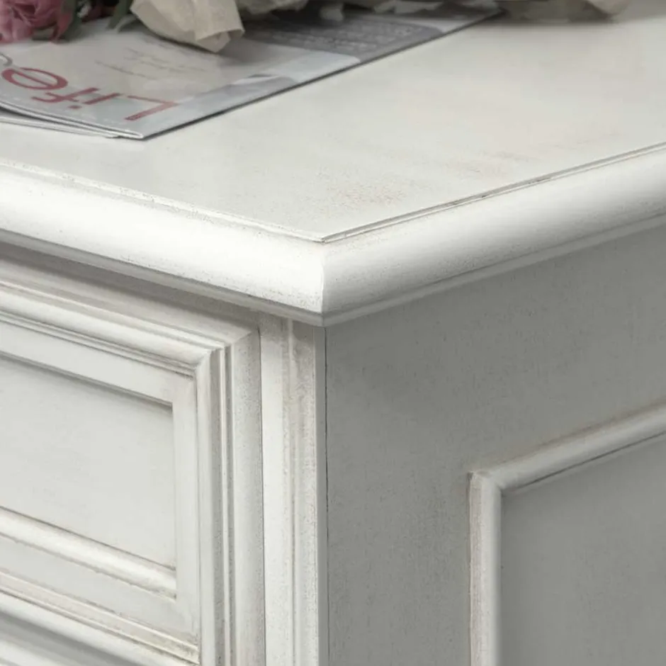 Wohnen Antikweiße Kommode mit zwei Schubladen - Vicina