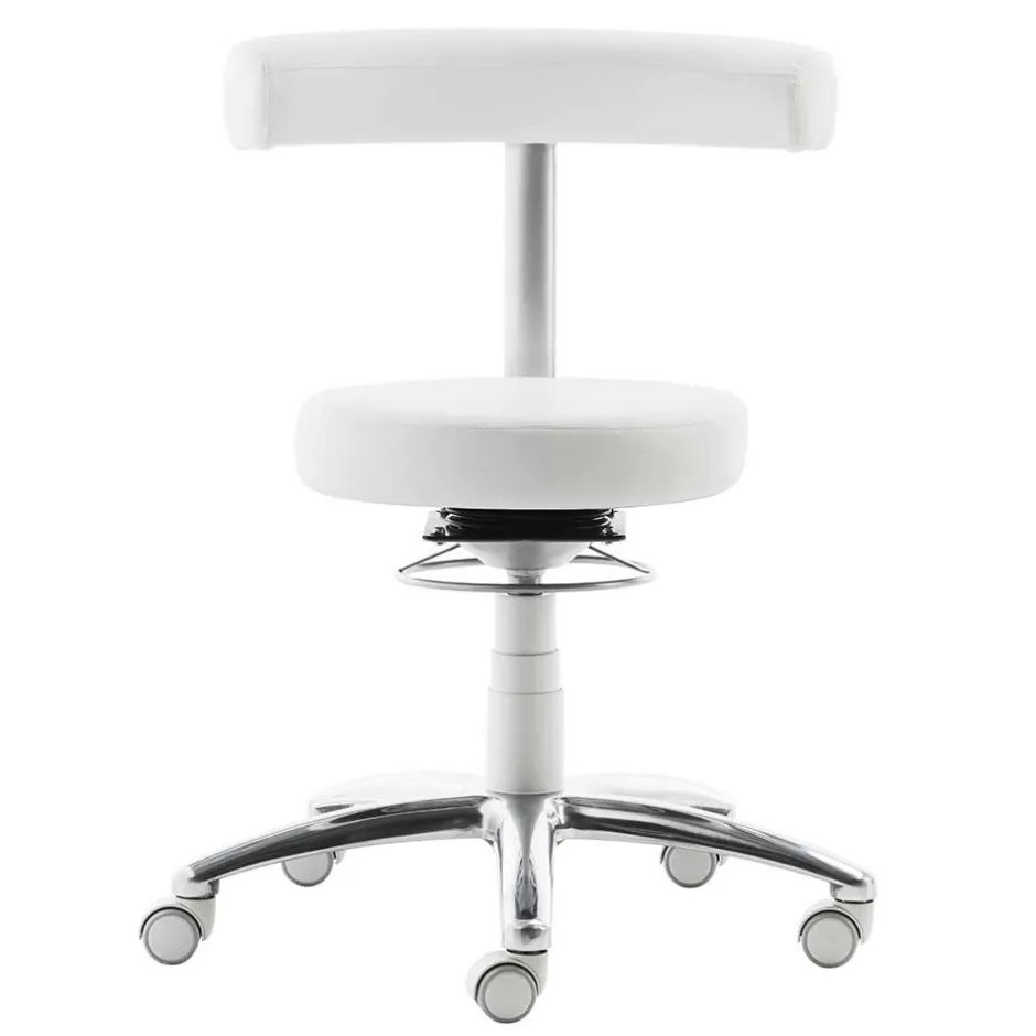 Arbeitshocker mit Rückenlehne in Weiß Kunstleder - Jaskin^Wohnen New