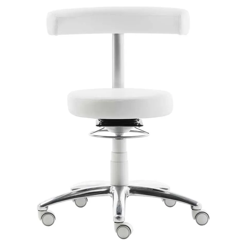 Arbeitshocker mit Rückenlehne in Weiß Kunstleder - Jaskin^Wohnen New