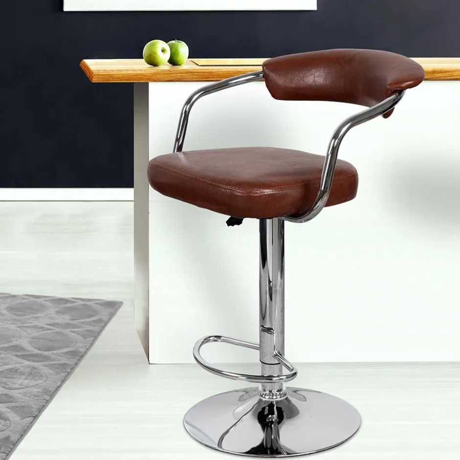 Wohnen Armlehnen Barstuhl in Braun & Chrom - Usavina (2er Set)