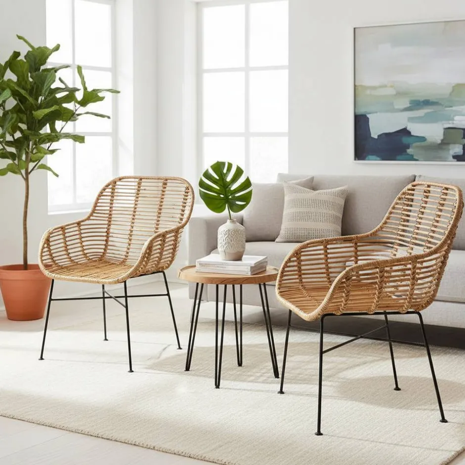 Armlehnen Rattanstuhl in Natur - Landhuis (2er Set)^Wohnen