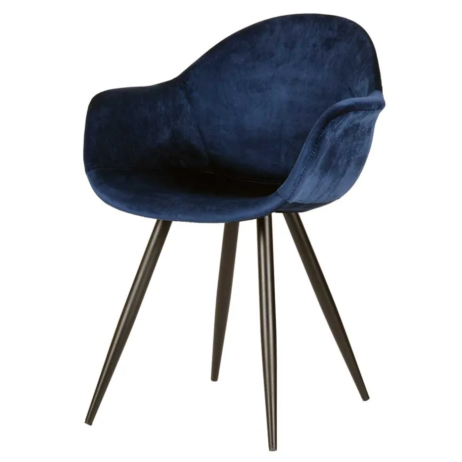 Wohnen Armlehnen Schalenstuhl in Blau Samtbezug - Omnus (2er Set)