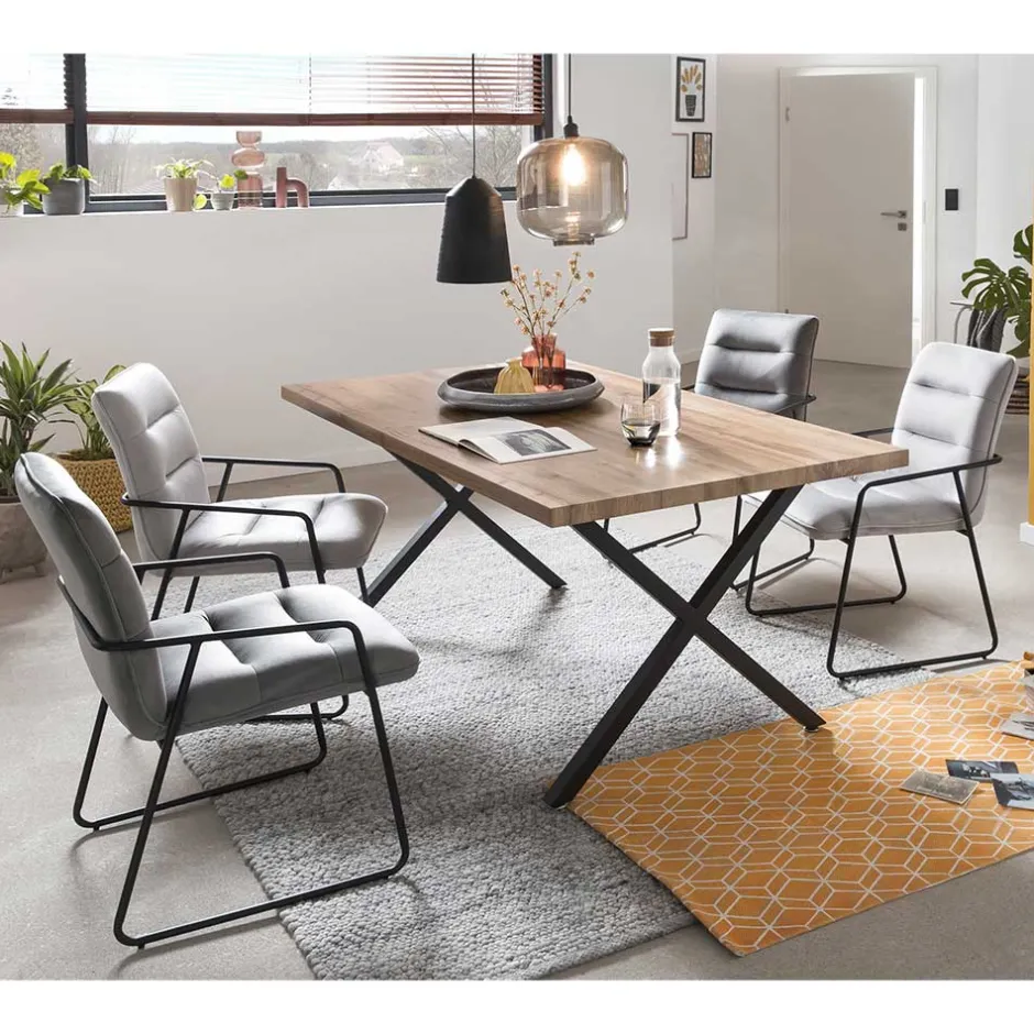 Wohnen Armlehnenstühle & X-Fuß Esstisch - Closer (fünfteilig)