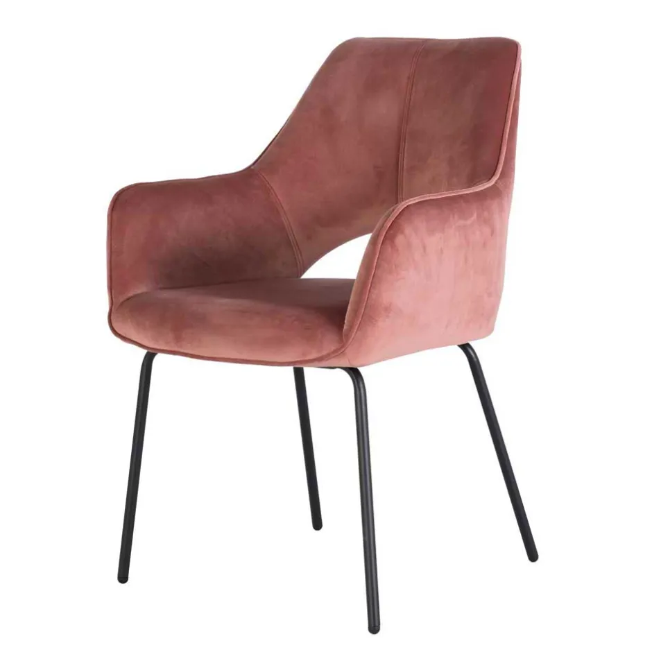 Wohnen Armlehnenstuhl in Altrosa Samt - Flawia (2er Set)