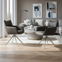 Wohnen Armlehnenstuhl in Anthrazit Leder - Carbonaro (2er Set)