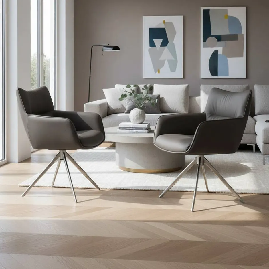 Wohnen Armlehnenstuhl in Anthrazit Leder - Carbonaro (2er Set)