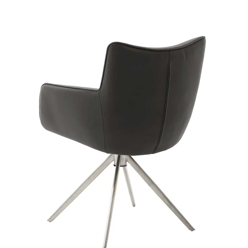 Wohnen Armlehnenstuhl in Anthrazit Leder - Carbonaro (2er Set)