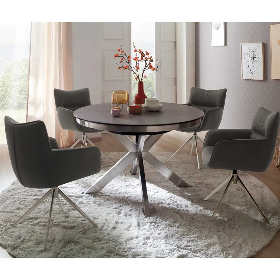 Wohnen Armlehnenstuhl in Anthrazit Leder - Carbonaro (2er Set)