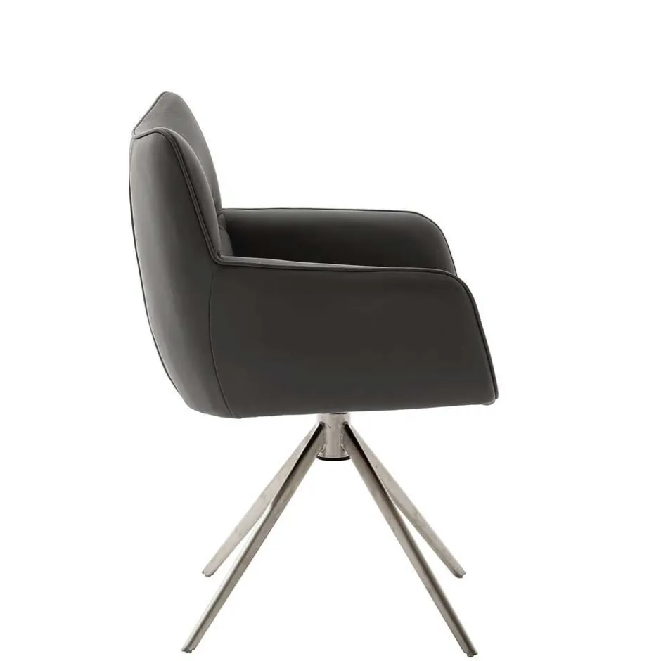 Wohnen Armlehnenstuhl in Anthrazit Leder - Carbonaro (2er Set)