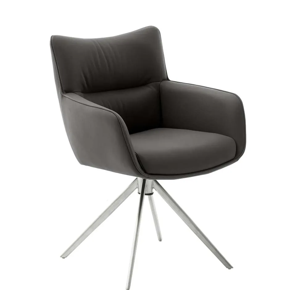 Wohnen Armlehnenstuhl in Anthrazit Leder - Carbonaro (2er Set)