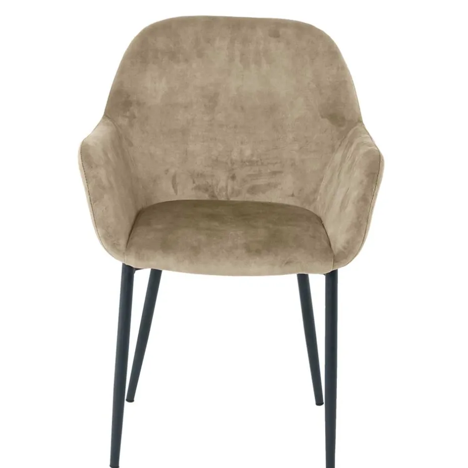 Wohnen Armlehnenstuhl in Beige aus Samt - Pyrona (2er Set)