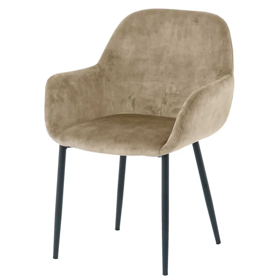 Wohnen Armlehnenstuhl in Beige aus Samt - Pyrona (2er Set)