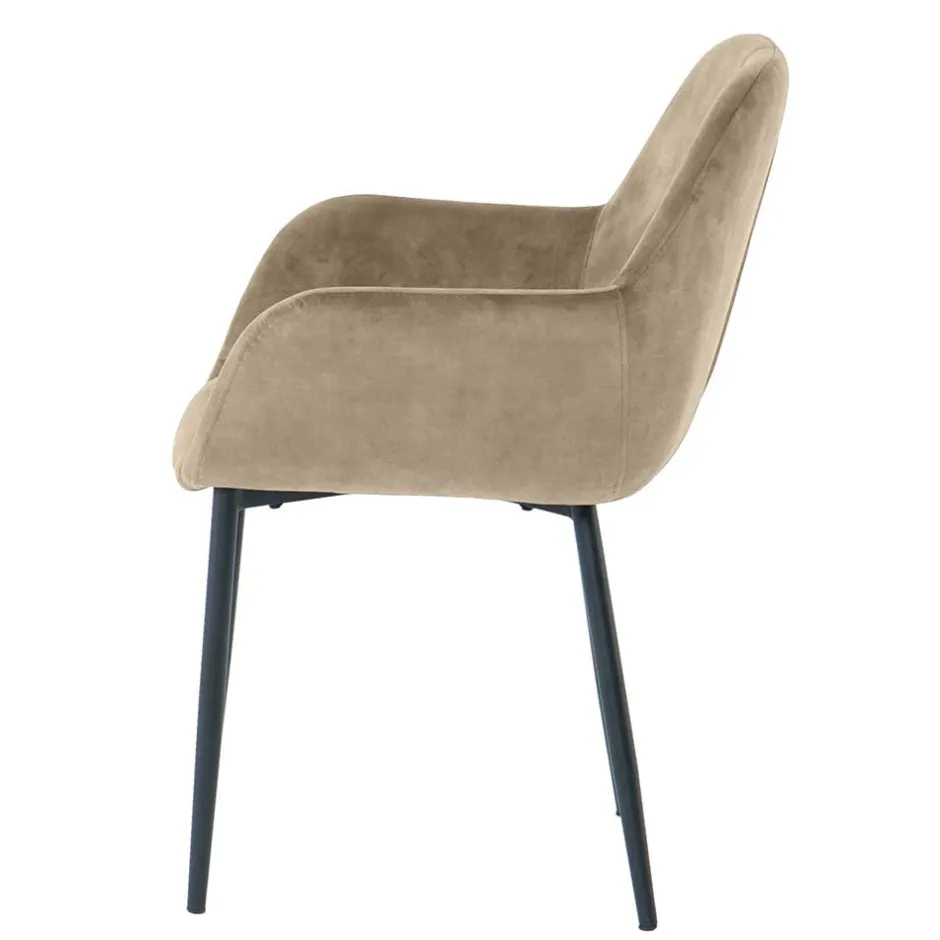 Wohnen Armlehnenstuhl in Beige aus Samt - Pyrona (2er Set)