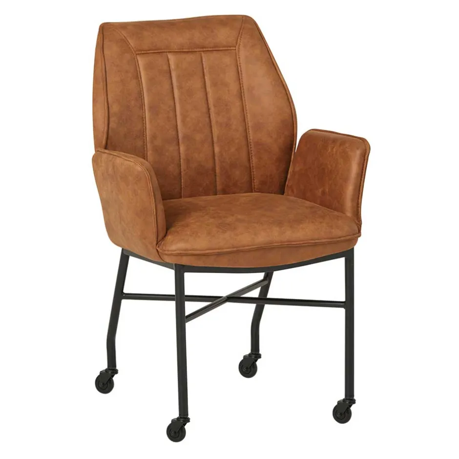 Wohnen Armlehnenstuhl mit Rollen in Braun Microfaser - Echora (2er Set)