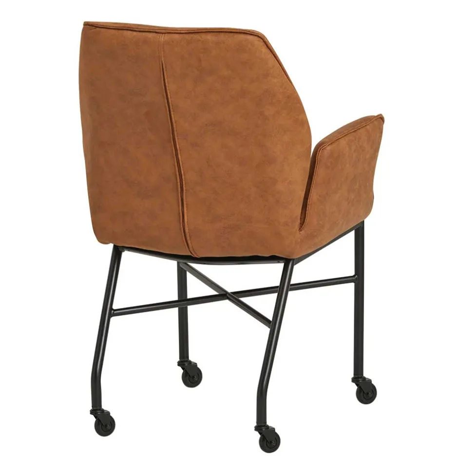 Wohnen Armlehnenstuhl mit Rollen in Braun Microfaser - Echora (2er Set)