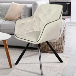 Wohnen Armlehner Polsterstuhl in Creme Samt - Pape