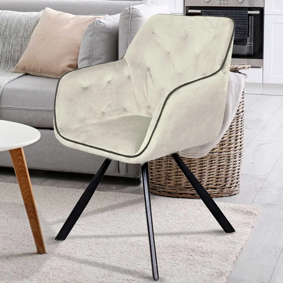 Wohnen Armlehner Polsterstuhl in Creme Samt - Pape