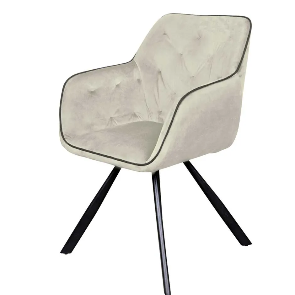 Wohnen Armlehner Polsterstuhl in Creme Samt - Pape