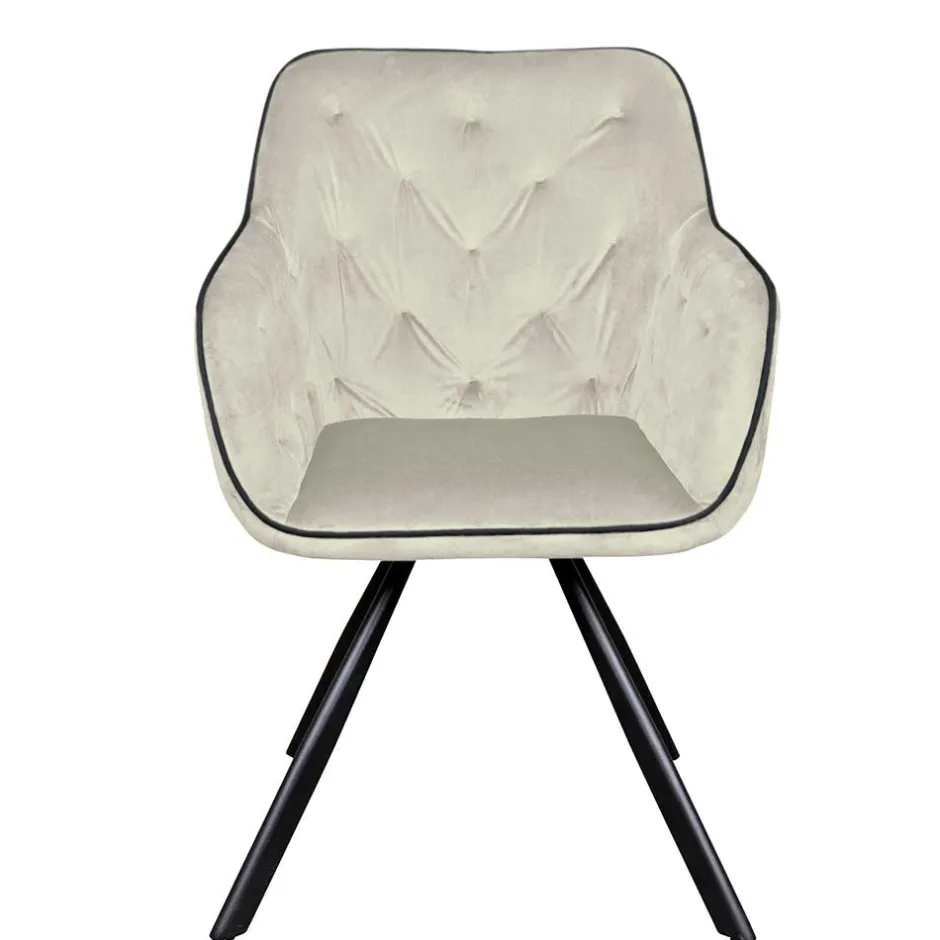 Wohnen Armlehner Polsterstuhl in Creme Samt - Pape