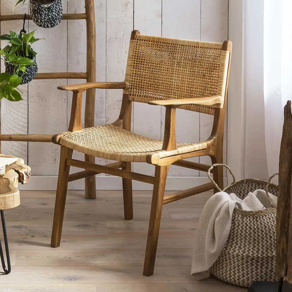 Wohnen Armlehnstuhl aus Rattangeflecht & Teakholz - Casserra