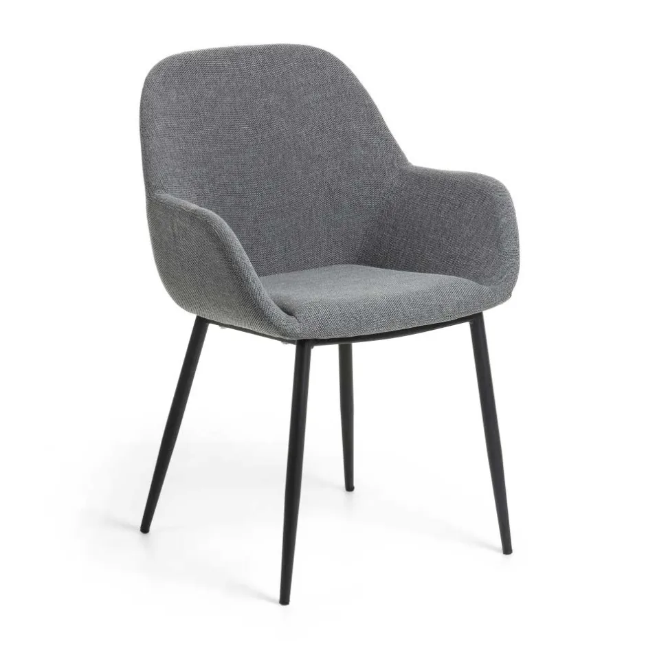 Armlehnstuhl in Dunkelgrau Chenille - Miami (4er Set)^Wohnen Best