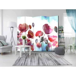 Attraktiver Leinwand-Paravent mit Mohn - Zebrano^Wohnen