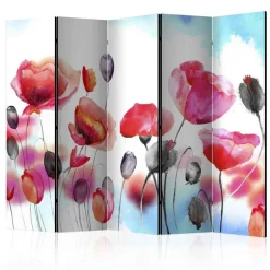 Attraktiver Leinwand-Paravent mit Mohn - Zebrano^Wohnen