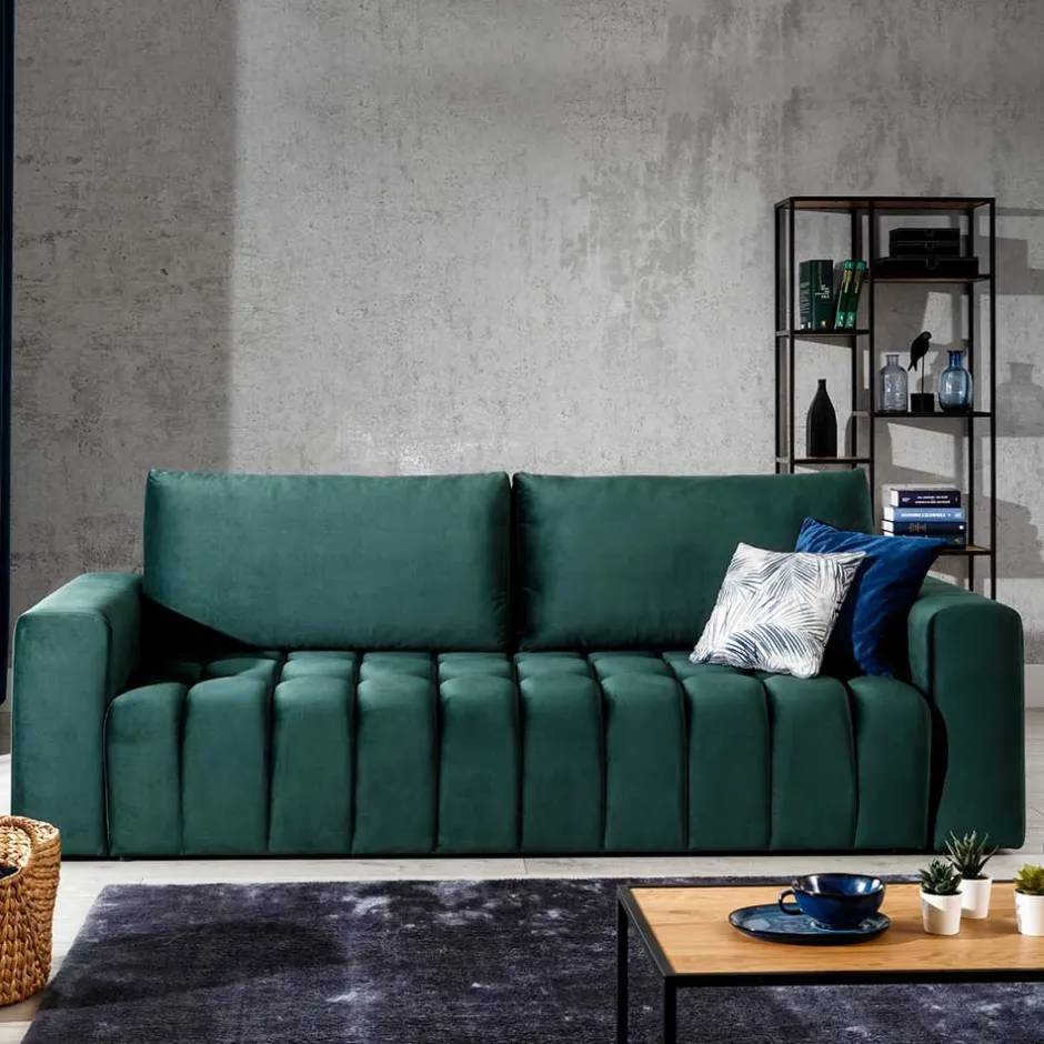 Ausklappbares Sofa in Grün Samt - Olenka^Wohnen Discount