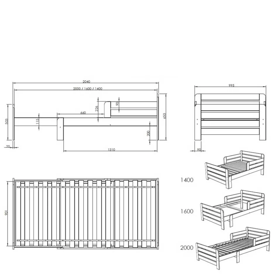 Ausziehbares Kinderbett in zwei Größen - Rivossa^Wohnen Online