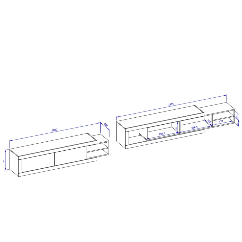 Wohnen Ausziehbares TV Lowboard in Weiß Hochglanz - Milvara