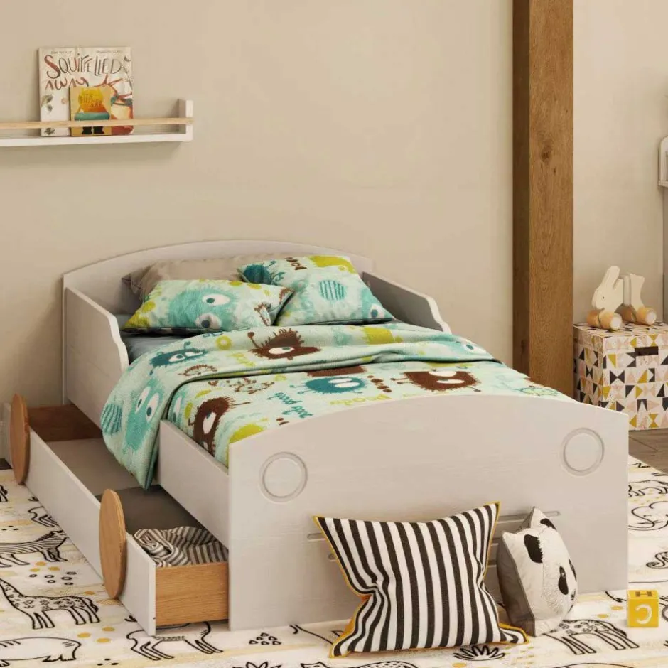 Autobett mit Bettkasten in Weiß und Kiefer - Vision^Wohnen Online