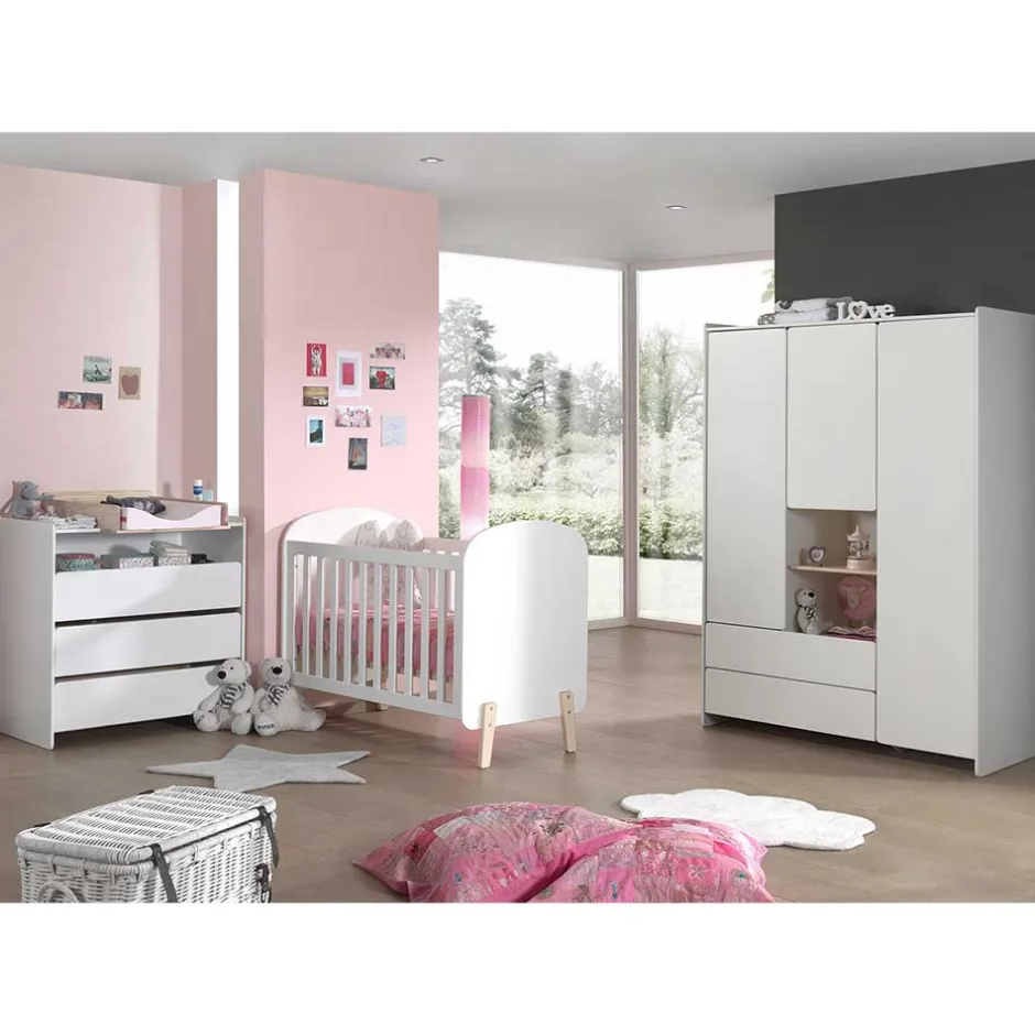 Kinder Wohnen Babybett & Wickelkommode & Kleiderschrank - Mauricia (dreiteilig)
