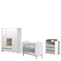 Kinder Wohnen Babybett & Wickelkommode & Kleiderschrank - Mauricia (dreiteilig)