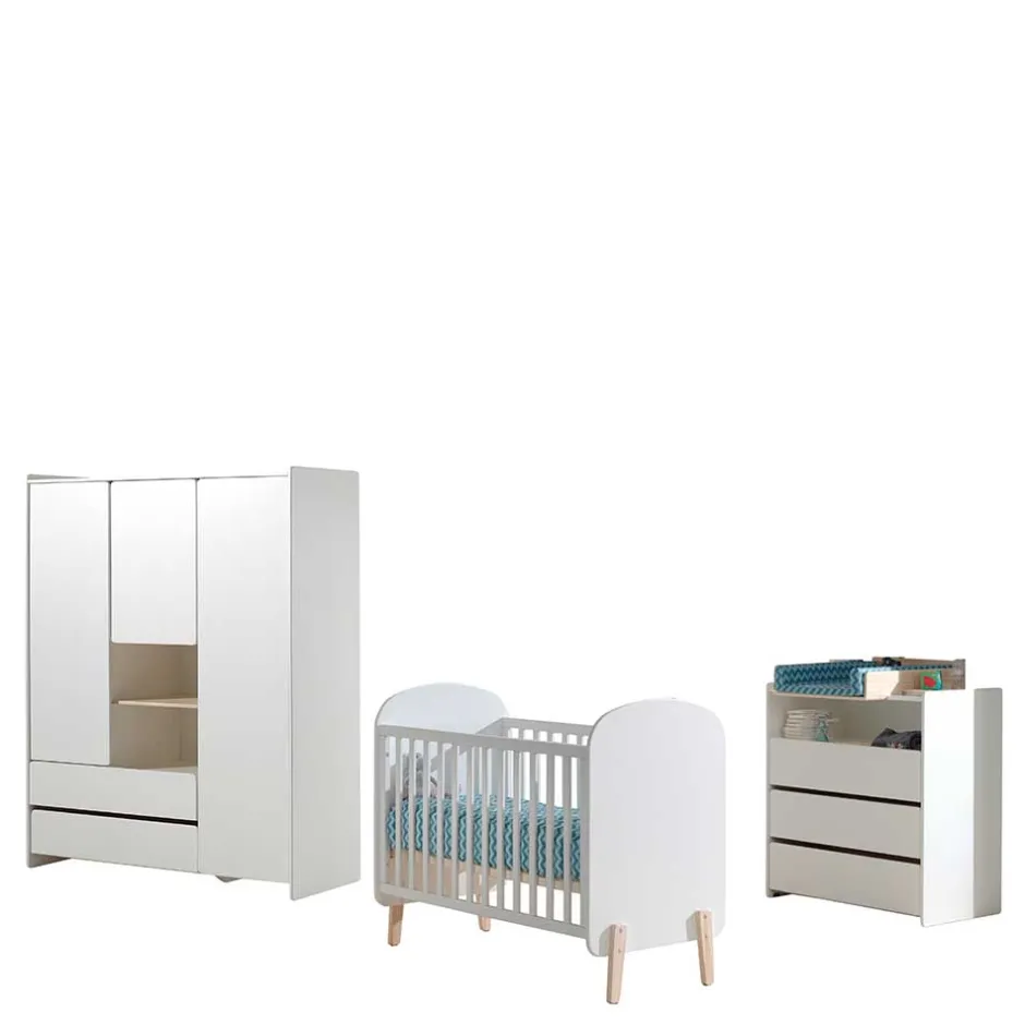 Kinder Wohnen Babybett & Wickelkommode & Kleiderschrank - Mauricia (dreiteilig)