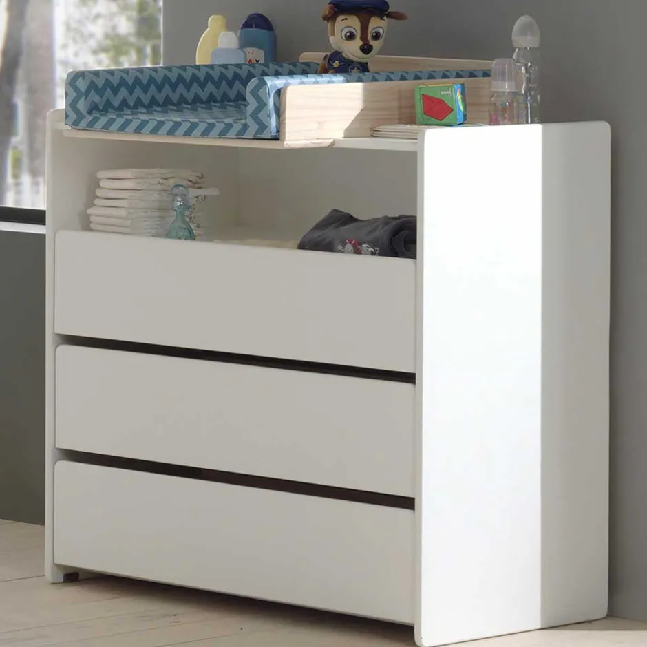 Kinder Wohnen Babybett & Wickelkommode & Kleiderschrank - Mauricia (dreiteilig)