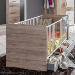 Kinder Wohnen Babybett in Eiche San Remo & Weiß - Folio
