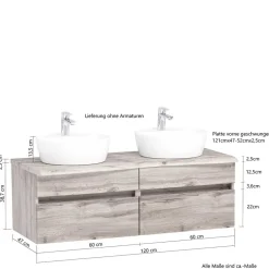 Wohnen Bad Doppel-Waschplatz in Wildeiche Baumkante - Drumias