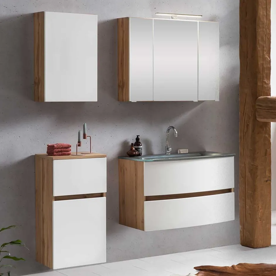 Wohnen Bad Einrichtung Möbel in Weiß & Wildeiche - Neuvana (vierteilig)