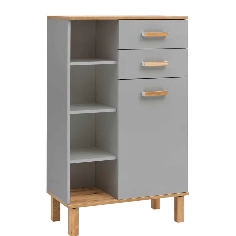 Bad Highboard in Platingrau und Eiche - Nienzo^Wohnen Outlet