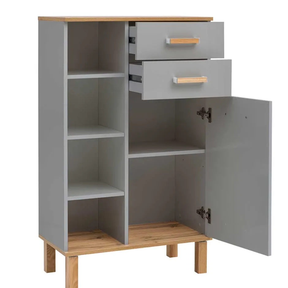 Bad Highboard in Platingrau und Eiche - Nienzo^Wohnen Outlet