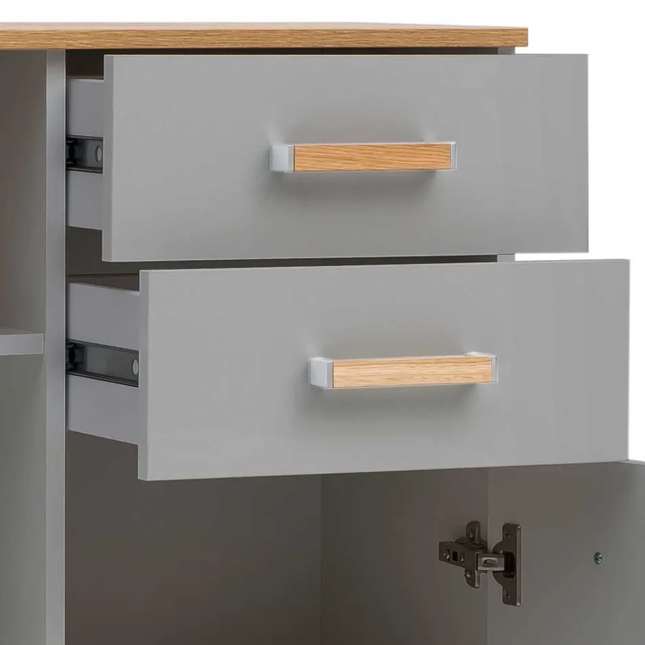 Bad Highboard in Platingrau und Eiche - Nienzo^Wohnen Outlet
