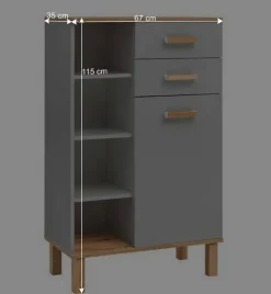 Bad Highboard in Platingrau und Eiche - Nienzo^Wohnen Outlet