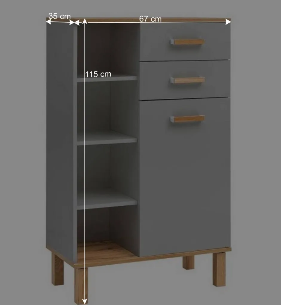 Bad Highboard in Platingrau und Eiche - Nienzo^Wohnen Outlet