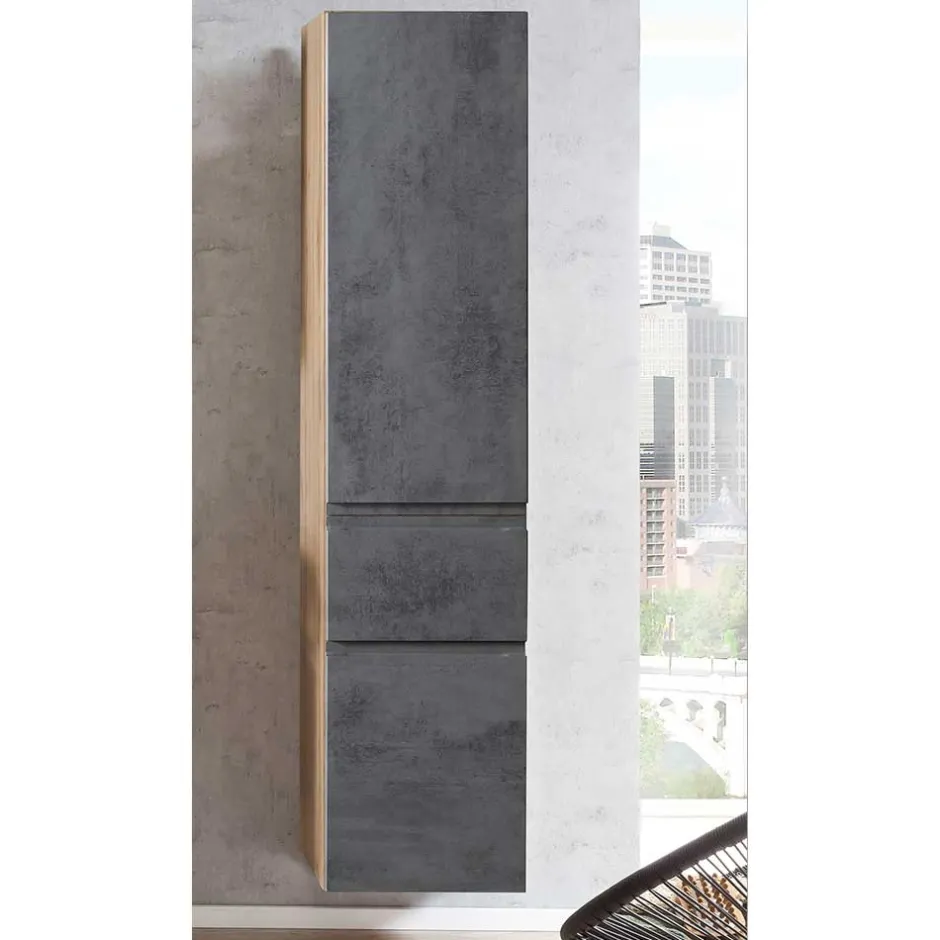 Bad Hochschrank in Beton & Holz Dekor - Mia^Wohnen Online