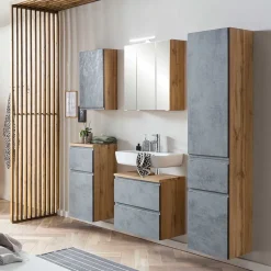 Bad Hochschrank in Beton & Holz Dekor - Mia^Wohnen Online